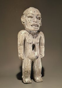 メキシコのプエブラ（ヒスイ）出身の立っている人間の姿、テオティワカンスタイルを表す小像 作： Pre Columbian Pre Columbian